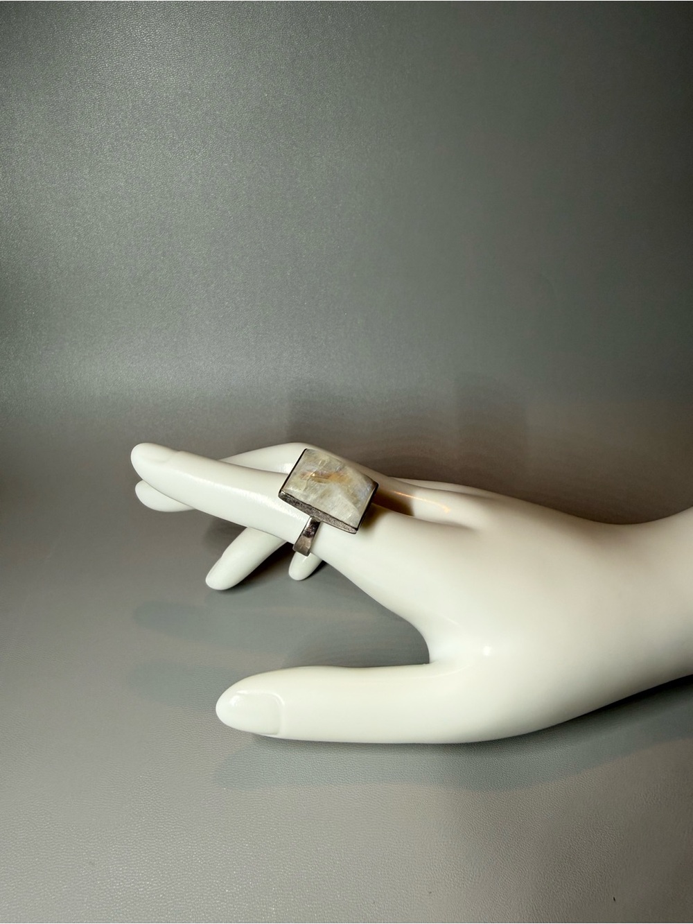 Iridescent Rectangular Moonstone Statement Ring - Picture 9 of 10